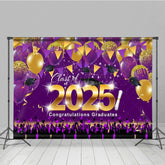 Aperturee - Aperturee Purple Balloons Glitter Flag Congrats Grad Backdrop